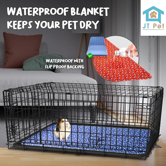 Guinea Pig Cage Liner - Pack of 4 Washable Pee Pads for Dogs, Smooth Fleece Guinea Pig Bedding for Cage & Crates, Reusable & Waterproof Puppy Pee Pads - 47x24 Inches, Red Blue Piggies