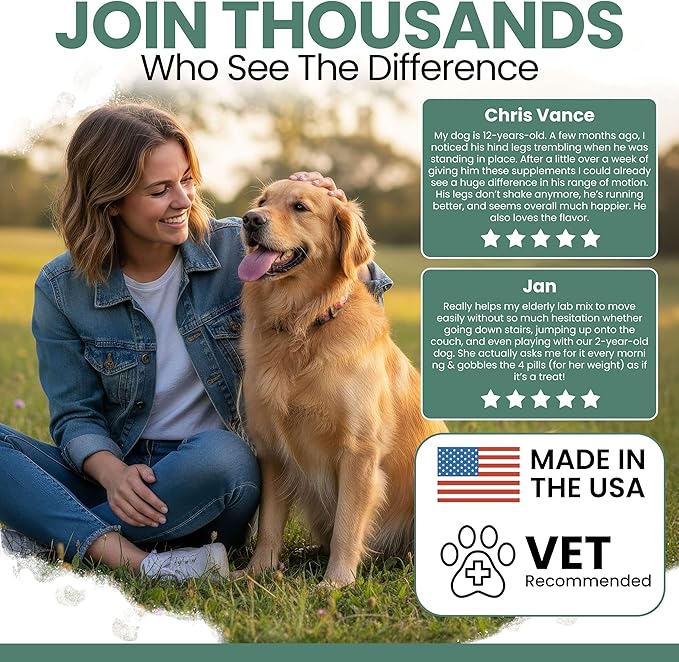 Glucosamine for Dogs Hip and Joint Supplement - 120 Soft Chews for Senior Dogs with Glucosamine, Chondroitin, MSM, and Omegas - For Mobility, Cartilage, and Joint Health - Peanut Butter Flavor