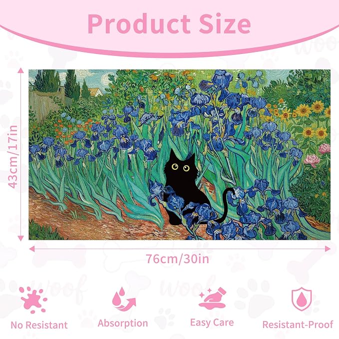 Black Cat Pet Feeding Mat, Absorbent Dog/Cat Food Mat for Food and Water Bowl, Non-Slip Quick Dry Pet Placemat Floor Protector for Messy Drinkers(17 x 30 in)