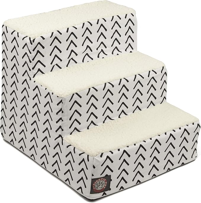 Majestic Pet 3 Step Portable Dog Stairs for Small Dogs to get on Bed Supports 25 lbs or Less – Dog Steps for High Bed with Machine Washable Cover – Pet Stairs for Cats Boho Arrow White/Black