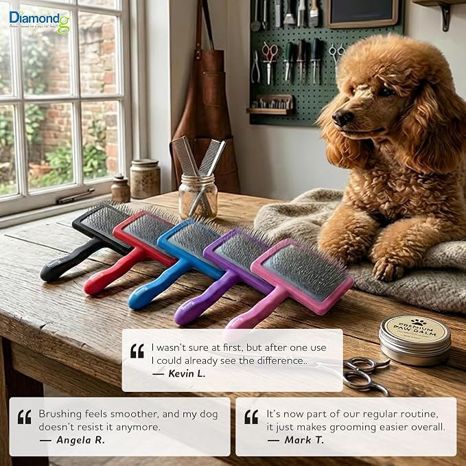 Diamondg Pet Slicker Brush for Dogs & Cats – Professional Grooming Brush for Shedding, Detangling & Coat Maintenance, Gentle Fine Wire Pins, Ergonomic Handle, Pink