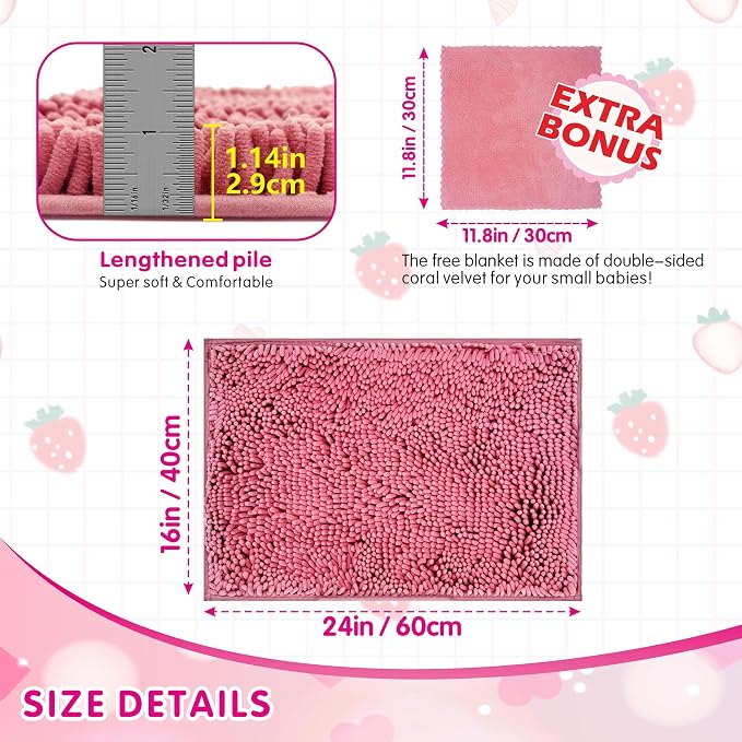 Guinea Pig Cage Liner Bedding 2 PCS, Washable Guinea Pig Bed Mat, Extra Absorbent Rabbit Pee Pad Reusable, Non-Slip Fleece Blanket for Bunny and Small Animal Cage Accessories (Pink, 24"x16")