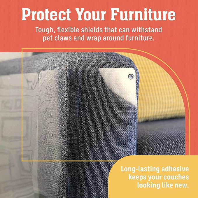 12 Pack XL Anti Cat Scratch Furniture Protector - Couch Protector from Cat Claws w/Twist Pins, Clear, Easy-to-Apply Scratching Deterrent and Shield for Sofa (Not for Leather, Velvet, Microfiber)
