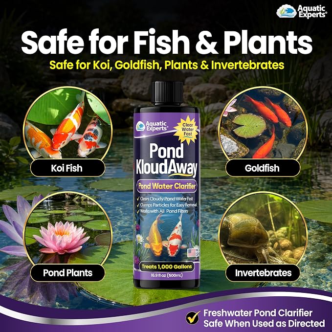 Pond KloudAway Pond Water Clarifier – Clears Cloudy Pond Water, Clumps Particles for Easy Removal, 1 Liter, Aquatic Experts