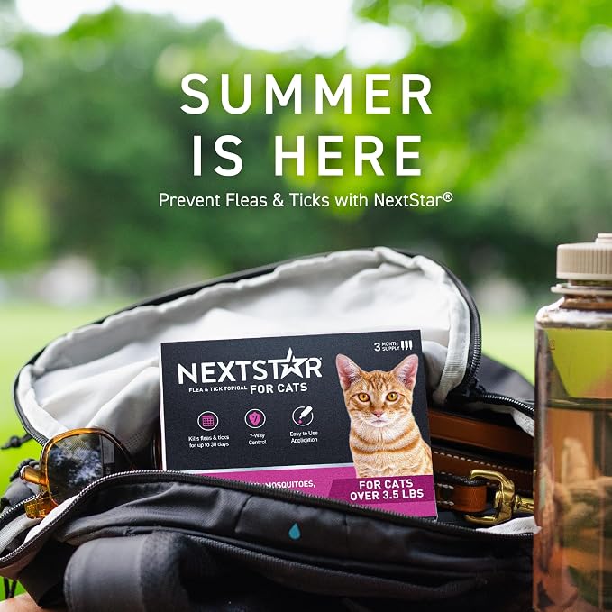 NEXTSTAR Flea and Tick Prevention for Cats, Repellent and Control, Fast Acting Waterproof Topical Drops, Flea Prevention for Cats Over 3.5 lbs, 6 Monthly Doses