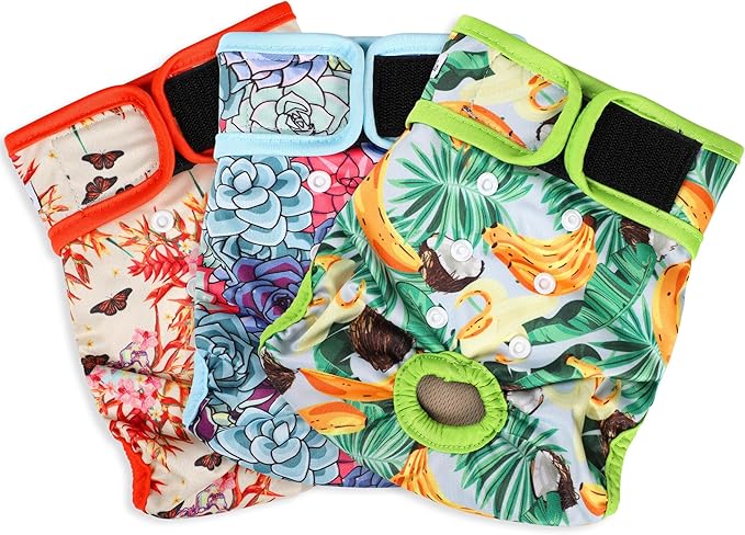 Washable Female Dog Diapers - Premium Reusable Diapers for Doggie in Heat - Highly Absorbent Dog Diapers Female for Pet Incontinence with Adjustable Snaps (Succulents, M)