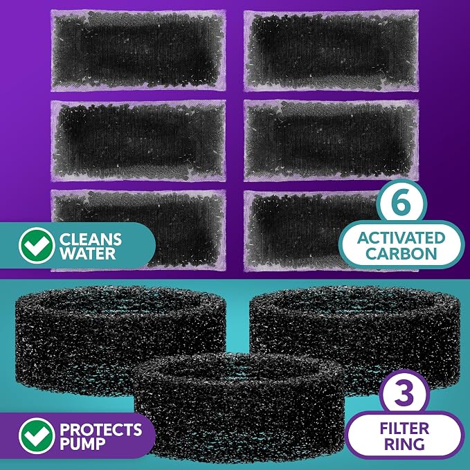 BROOK Glass Pet Fountain Filter Replacement Set – 3 Filter Rings & 6 Activated Carbon Pouches – 3 Month Supply Replacement Filters Set for BROOK Cat Fountain