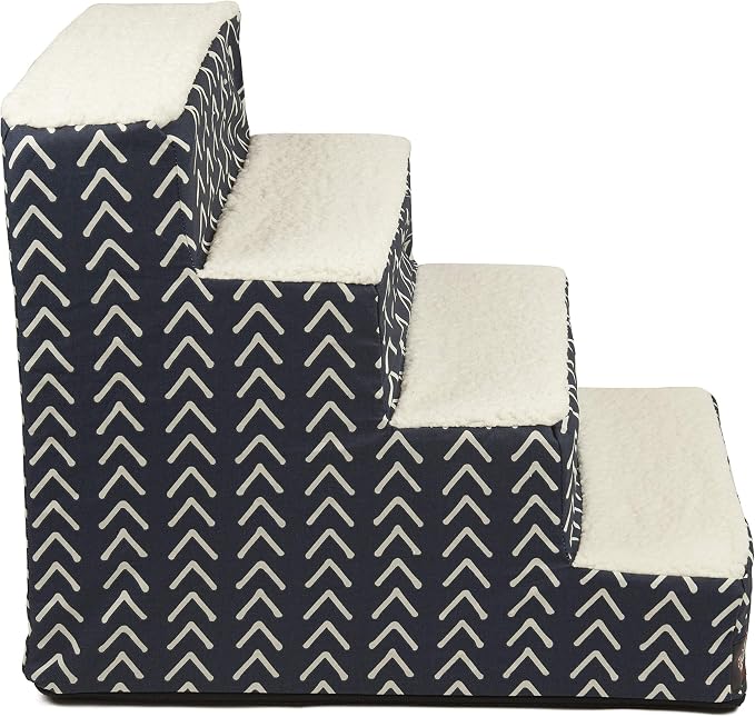 Majestic Pet 4 Step Portable Dog Stairs for Small Dogs to get on Bed Supports 25 lbs or Less – Dog Steps for High Bed with Machine Washable Cover – Pet Stairs for Cats Boho Arrow Navy Blue