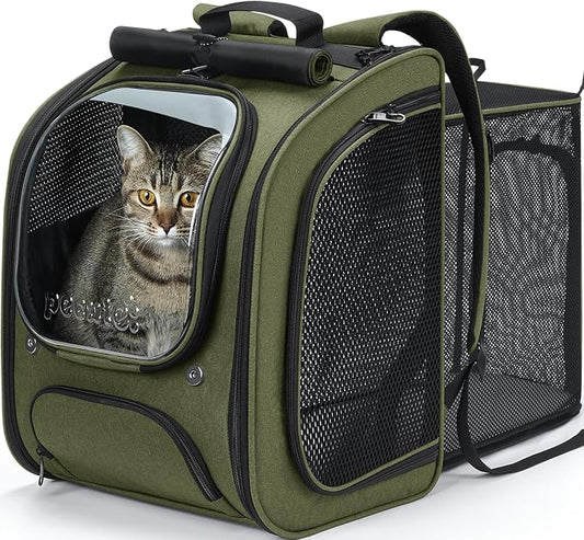 Pecute Expandable Cat Backpack Carrier, Large Space Cat Bubble Backpack, Breathable Cat Carrier, Shaded Dog Backpack Carrier for Travel, Hiking, Vet,12.6" L x 10.2" W x 16.5" H,Green