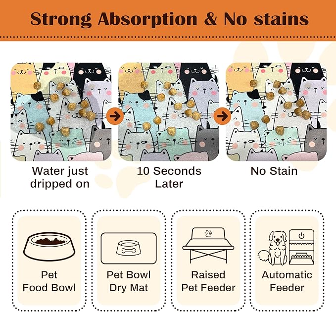 Pet Feeding Mat for Floors Cat Food Mat Waterproof Dog Food Mat and Water Absorbent Quick Dry Non Slip Mat for Cat Bowls