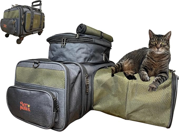 Fits All Airlines Under-Seat | 18x11x9 | Airline Compliant 3-Way Expandable Pet Carrier | Adaptive Expansion Utilizes Under-Seat Space for Maximum Pet Comfort | Removable Wheels | Patent Pending