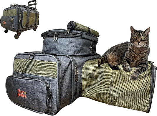 Fits All Airlines Under-Seat | 18x11x9 | Airline Compliant 3-Way Expandable Pet Carrier | Adaptive Expansion Utilizes Under-Seat Space for Maximum Pet Comfort | Removable Wheels | Patent Pending