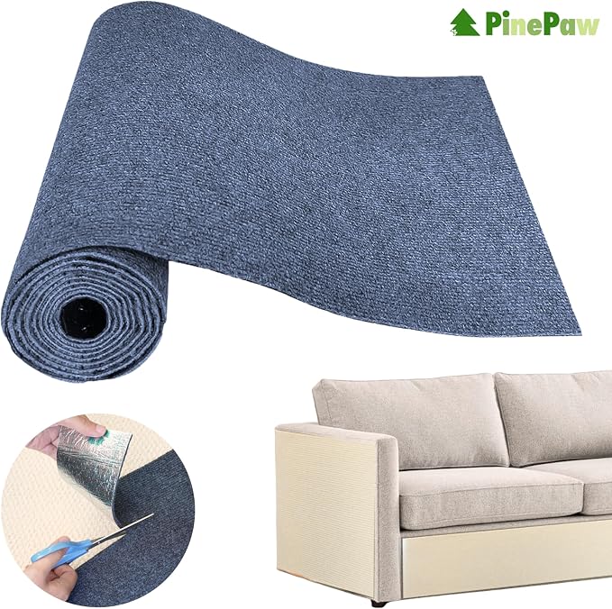 PinePaw Cat Scratch Furniture Protector - Trimmable Self-Adhesive Carpet DIY Climbing Cat Scratcher Pad for Couch Protector from Cat Claws Scratching Covering Cat Tower (Brown 11.8'' × 39.4'')