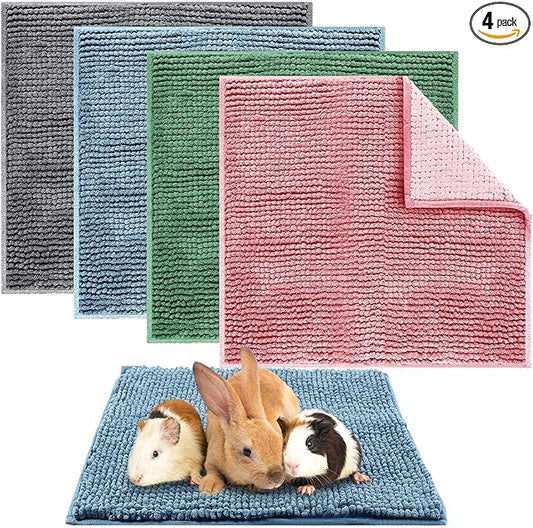 Amylove 4 Pcs Guinea Pig Cage Liner 12 x 12 Inch Washable Chenille Pee Pads Pet Dog Cat Bedding Training Mat Reusable for Small Animals Puppy Bunny Hamster Chinchilla