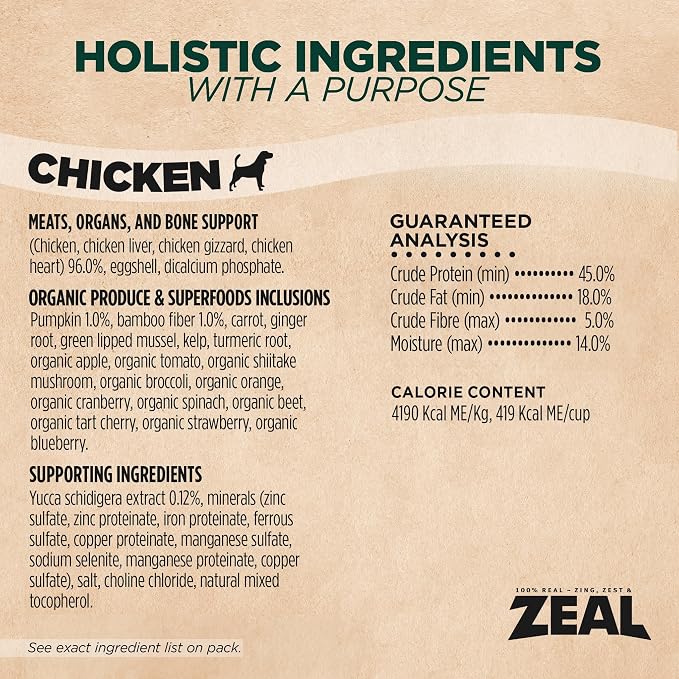 ZEAL Canada Air-Dried Chicken Recipe for Dogs - High Protein, Natural Superfoods, Nutrient Rich, No Fillers, Grain Free, Complete & Balanced (Chicken, 5.5lb)