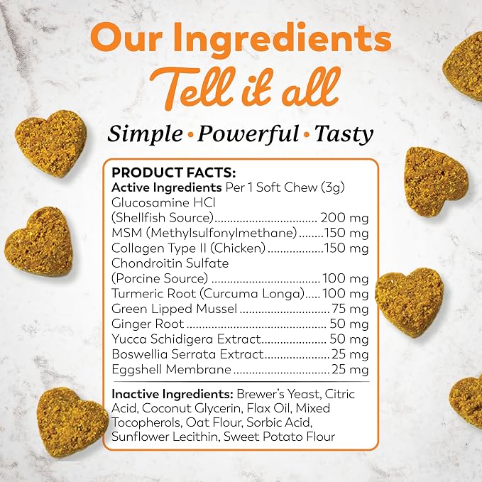 Dr. Harvey's Hip & Joint Soft Chews for Dogs, Daily Mobility Supplement Chewable Bites for Dogs with Glucosamine, Chondroitin & MSM, Green Lipped Mussel, Chicken Flavor (90 Chews)