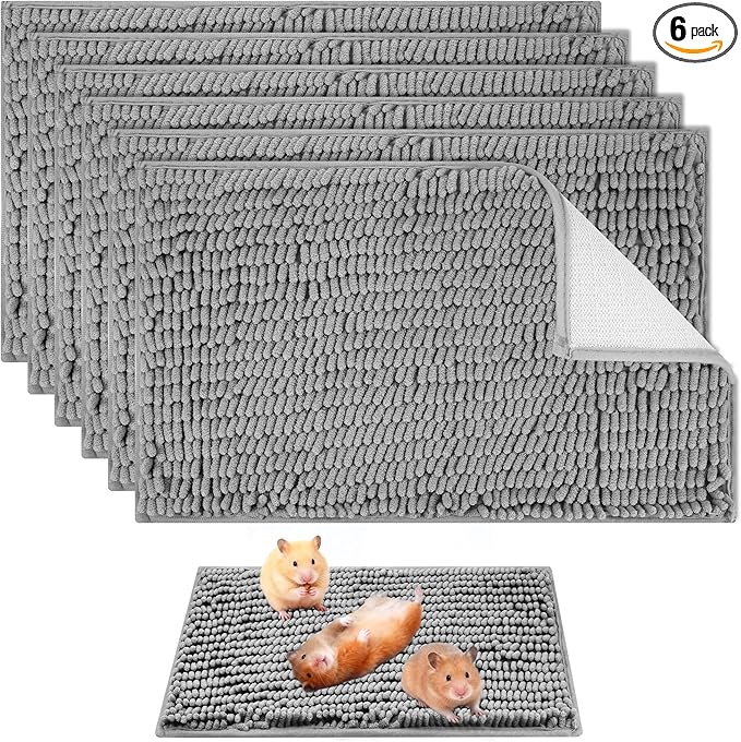 6 Pcs Guinea Pig Cage Liner, 20x12 Inch Washable Fleece Bedding Mats & Reusable Pee Pads for Rabbits and Small Animals (Gray)