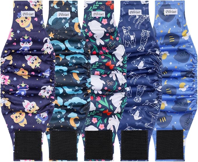 5 Pack Washable Diapers for Male Dogs, Belly Bands for Male Dogs, High Absorbing Male Dog Pee Wraps for Doggie in Incontinence or Excitable Urination and Training, XL