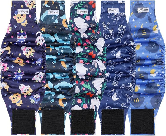 5 Pack Washable Diapers for Male Dogs, Belly Bands for Male Dogs, High Absorbing Male Dog Pee Wraps for Doggie in Incontinence or Excitable Urination and Training, XL