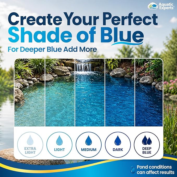 PondBlue Blue Pond Dye & Pond Colorant with De Foaming Action for Garden Ponds, Koi Ponds & Water Gardens, Safe for Pond Fish & Plants, 16.9 fl oz, Aquatic Experts