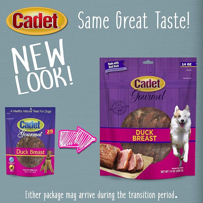 Cadet Gourmet Duck Jerky Dog Treats For Training - Healthy & Natural Dog Training Treats for Small & Large Breeds - Inspected & Tested in USA (14 oz.)