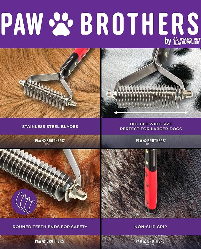 Paw Brothers Dematting/Deshedding Bundle - Paw Brothers 20 Blade Medium Dematting Rake, Removes Tangles & Mats - Nature's Speciallties EZ Out Concentrated Dog Shampoo, Deshedding Solution, 16oz