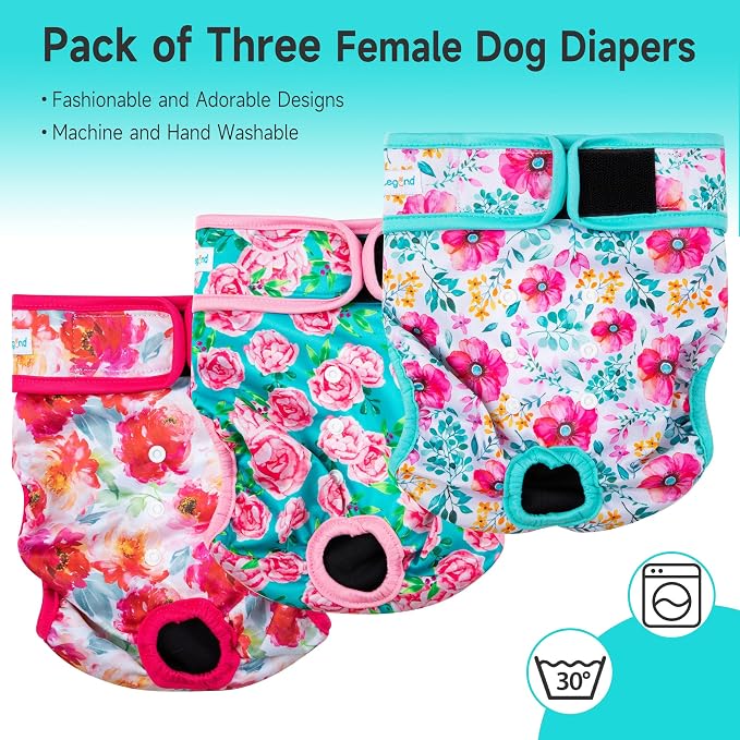 Paw Legend Washable Reusable Female Dog Period Diapers for Heat Doggie Puppy Diapers for Female Dogs (3 Pack, Medium)