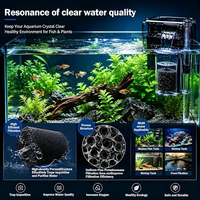 Aquarium Filter Media Foam Cut to Fit, 72"x12"x1" Pre Filter Sponge Pad for Fish Tank, Bio Foam Pad for Aquarium, Pond, Sump, 20ppi Coarse Pad for Mechanical & Bio Filtration