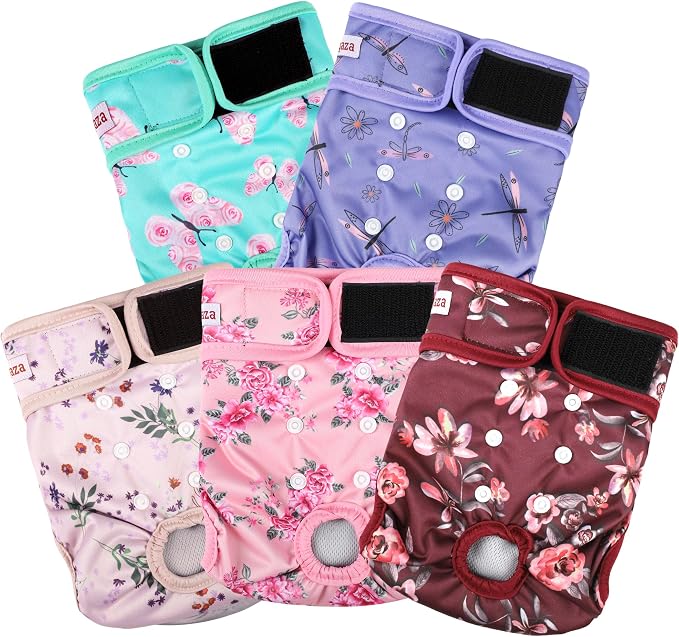 Washable Reusable Female Dog Diapers(5 Pack) Small Medium Large Doggie Puppy & Doggy Dog Diaper, Period Panties in Heat Large Butterflies and Dragonflies