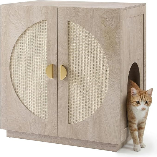 unipaws Cat Litter Box Enclosure with Shelves, Tall Hidden Litter Box Cover for Tall or Top Entry Litter Box, Kitty Enclosed Litter Box Cabinet, Cat Box Furniture, Grey