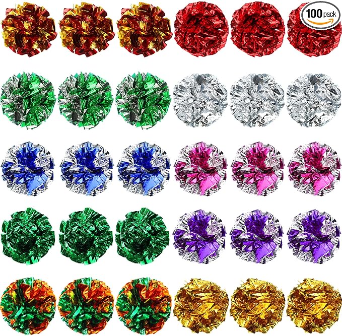 Silkfly 100 Pcs Polyester Film Crinkle Balls Cat Toys 2.36" Interactive Crinkle Ball, Colorful Balls Chew Toy for Cat Chase Ball Toys Attract Cats for Indoor Cats and Kittens to Keep Fit and Active