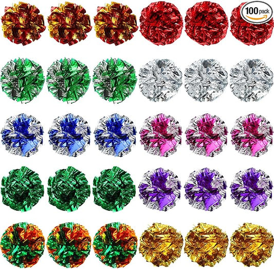 Silkfly 100 Pcs Polyester Film Crinkle Balls Cat Toys 2.36" Interactive Crinkle Ball, Colorful Balls Chew Toy for Cat Chase Ball Toys Attract Cats for Indoor Cats and Kittens to Keep Fit and Active