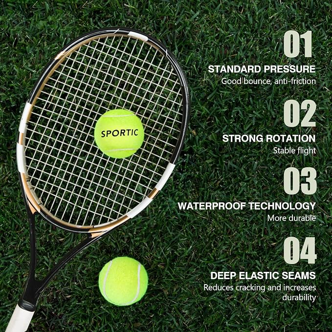 SPORTIC Tennis Balls, Duty Felt Pressurized Tennis Ball with Mesh Bag for 12PC or 36PC -High Bounce Training Exercise Tennis Balls for Beginners & Pet Dog Playing Balls, 3/4/12/36 PCS
