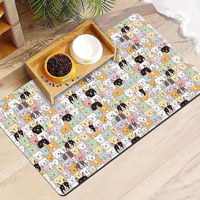 Dog Food Mat, Absorbent Pet Feeding Mat for Dog & Cat Food and Water Bowl, Non-Slip Quick Dry Pet Placemat Floor Protector for Messy Drinkers(17 x 30in)