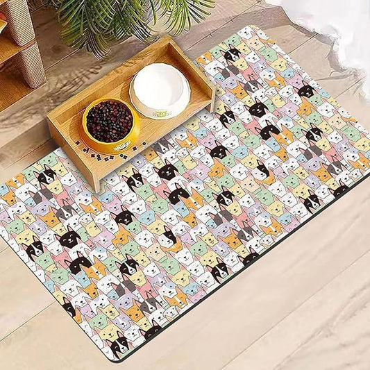 Dog Food Mat, Absorbent Pet Feeding Mat for Dog & Cat Food and Water Bowl, Non-Slip Quick Dry Pet Placemat Floor Protector for Messy Drinkers(17 x 30in)