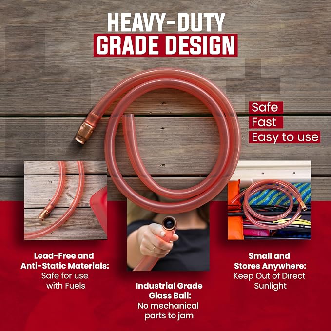 1” x 6’ Self-Priming Shaker Jiggler Siphon Hose, FlowPro Siphon Gas & Fuel Transfer Pump, Gas Can Siphon for Boats, Jet Ski, Pontoon. Water Siphon Pump for Hot Tub Drain and Cold Plunge | 10 GPM
