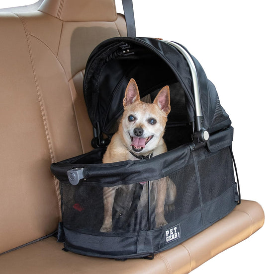 Pet Gear No-Zip View 360 Pet Safety Carrier & Car Seat for Small Dogs & Cats Push Button Entry,Available in 7 Colors,View 360 20-inch,Black