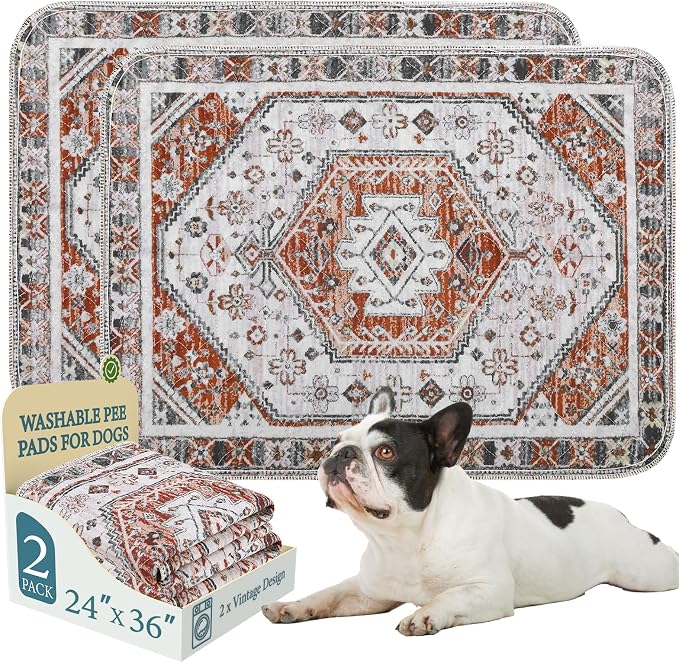 Homimp Washable Pee Pads for Dogs, 2 Pack Reusable Puppy Pads Waterproof,Absorbent and Leakproof Dog Pee Pads,Non Slip Puppy Training Pads, Pet Mat for Floor, Crate, Couch, Whelping, Brown 24"x36"