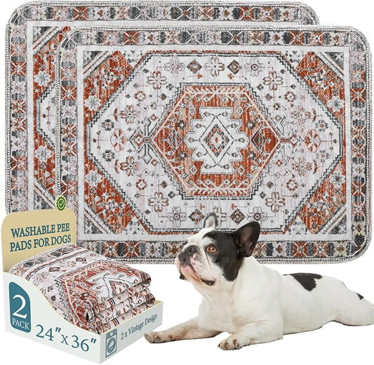 Homimp Washable Pee Pads for Dogs, 2 Pack Reusable Puppy Pads Waterproof,Absorbent and Leakproof Dog Pee Pads,Non Slip Puppy Training Pads, Pet Mat for Floor, Crate, Couch, Whelping, Brown 24"x36"