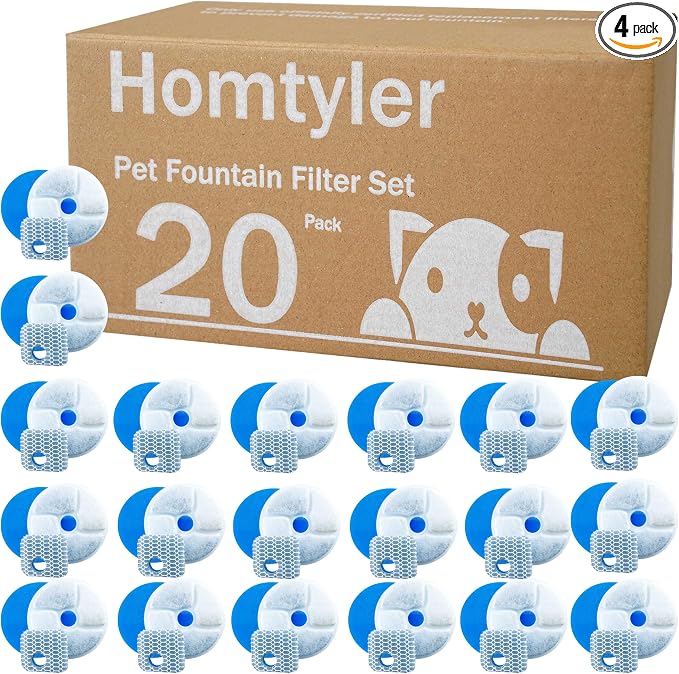 Stainless Steel Cat Water Fountain Filters 4 Pack Cat Fountain Filter Replacement, 3 Triple Filtration System, Activated Carbon Filters for 2.2L/73oz Automatic Pet Water Fountain Filter