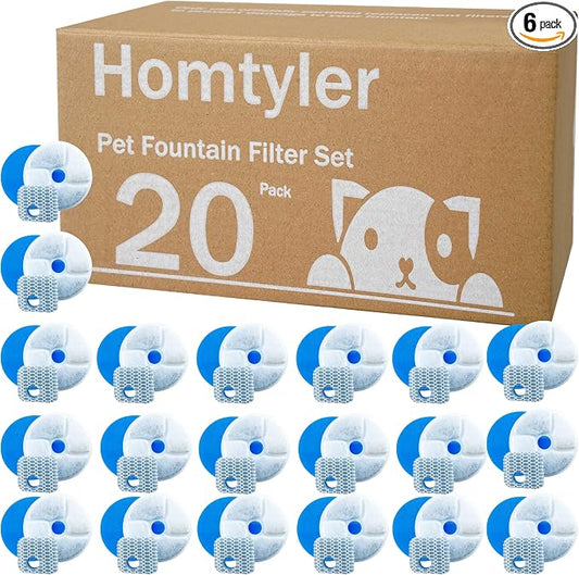 Homtyler Stainless Steel Square Cat Water Fountain Filters 6 Pack - Triple Filtration System, Activated Carbon Filters for 73oz/2.2L Automatic Pet Fountain
