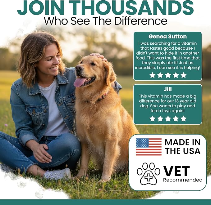 Dog Multivitamin Chewable - Chew + Heal 12-in-1, 60 Ct, Puppy, Senior Dog Vitamins & Supplements for Hip & Joint, Skin, Coat, Immune Support with Glucosamine, Omega 3,6,9, Probiotics, Chicken Flavor