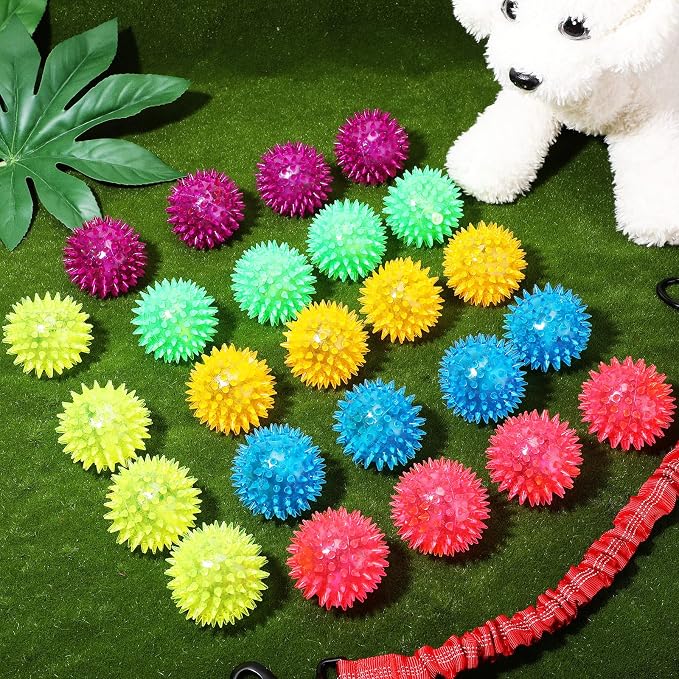 Jerify 60 Pieces 2.56 Inches Squeaky Balls for Dogs Small Spiky Dog Ball Fetch Rubber Balls Puppy Spikey Ball Dog Chew Toys Christmas Small Pets Clean Teeth and Training, Multicolor