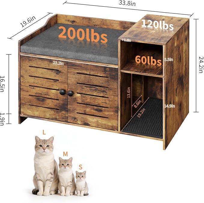 Cat Litter Box Enclosure, Hidden Litter Box Cabinet Furniture with Scratch Pad, Farmhouse Indoor Cats House with Storage Layer for Hallway, Bedroom