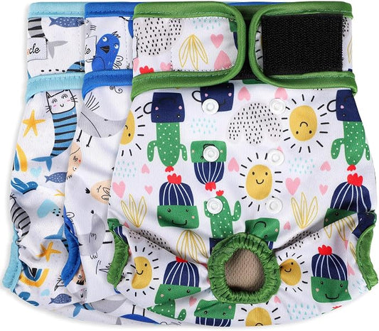 Washable Female Dog Diapers - Premium Reusable Diapers for Doggie in Heat - Highly Absorbent Dog Diapers Female for Pet Incontinence with Adjustable Snaps (Cactus, XXL)