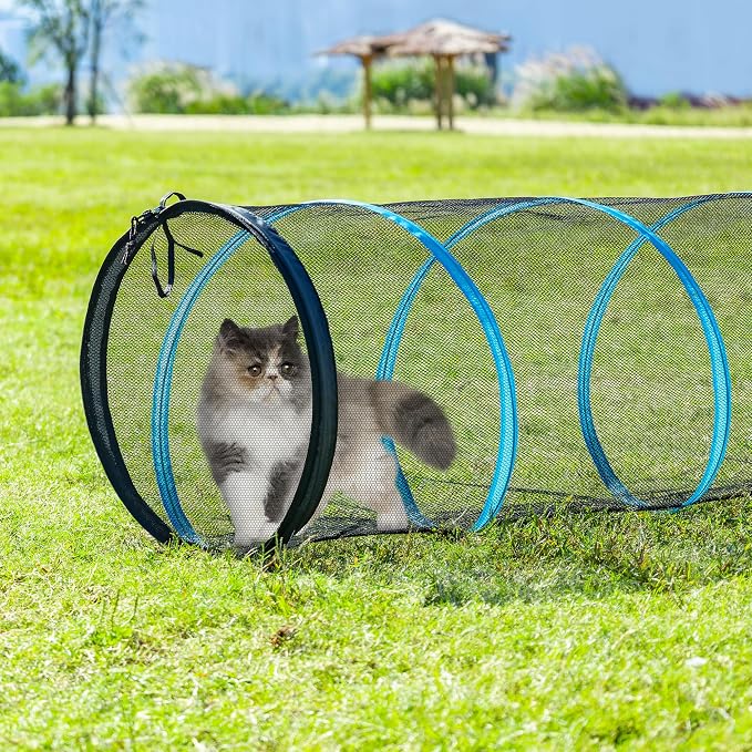 Cat Play Tunnel-for Indoors and Outdoors,Cat Tunnel Outdoor, Kitty Outdoor Enclosure, Cat Enclosures Easy to Connect with Two Zipper Doors,Product Size 59'' x 18'',3pcs /Set,Blue,3 Packs