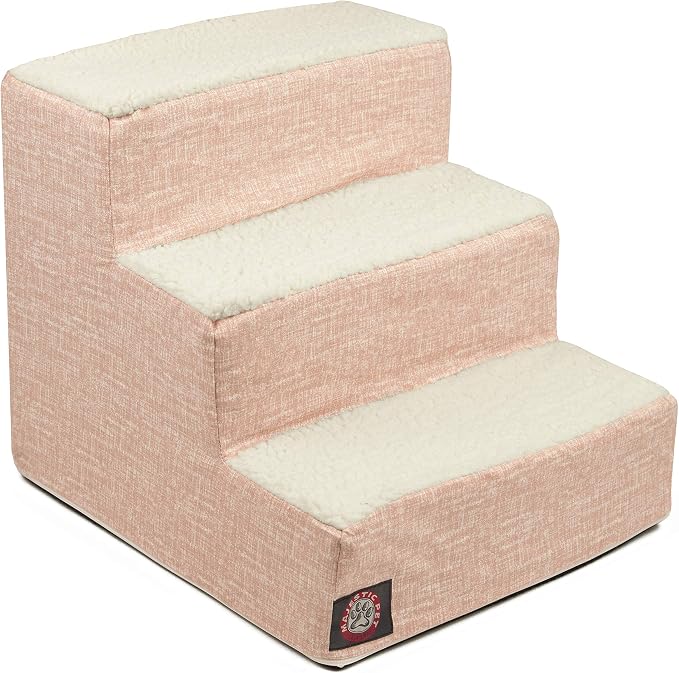 Majestic Pet 3 Step Portable Dog Stairs for Small Dogs to get on Bed Supports 25 lbs or Less – Dog Steps for High Bed with Machine Washable Cover – Pet Stairs for Cats Palette Heathered Blush Pink