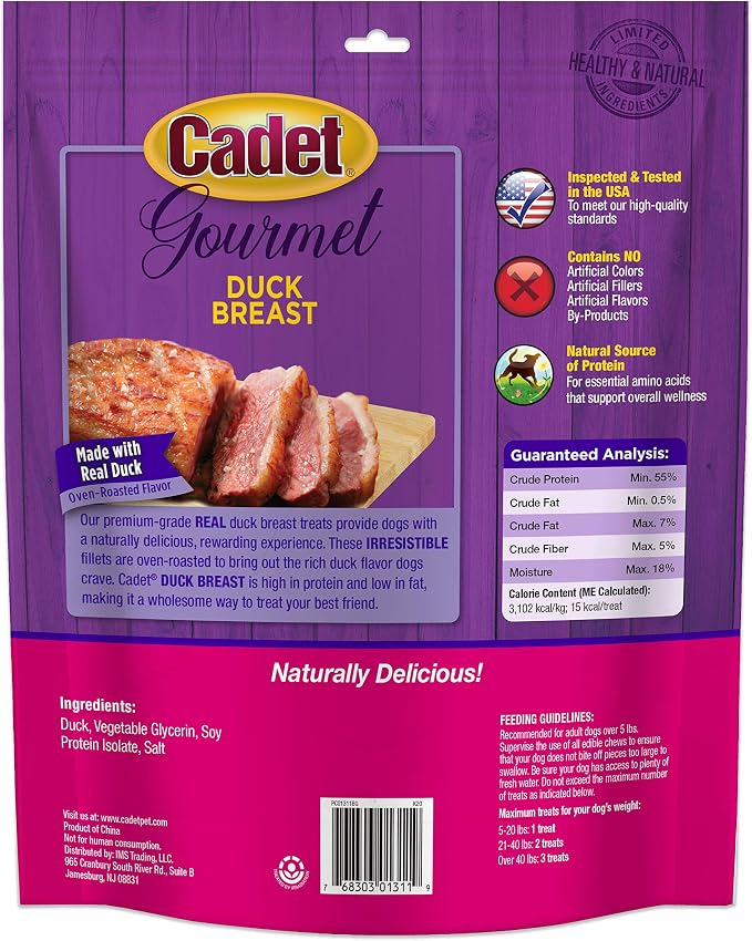 Cadet Gourmet Duck Jerky Dog Treats For Training - Healthy & Natural Dog Training Treats for Small & Large Breeds - Inspected & Tested in USA (28 oz.)