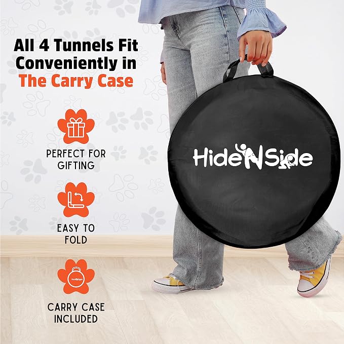 Hide N Side Kids Play Tunnels, Indoor Outdoor Crawl Through Tunnel for Kids Dog Toddler Babies Children, Pop up Tunnel Gift Toy (Orange/Black, 4 Way)
