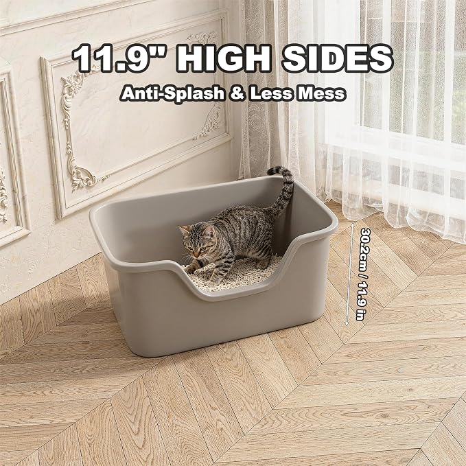 Oversized Cat Litter Box with Extra High Sides,Extra Large Jumbo Litter Box for Multiple Cats,Anti-Splashing High Wall Litter Pan,Easy No-Tool Setup Cat Litter Box(26.2” * 18.8” * 11.9” Green)